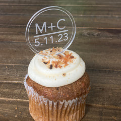 Custom Acrylic Cupcake Toppers in circle or ring shapes, ideal for weddings, birthdays, and special events. These personalized cupcake toppers are durable, stylish, and perfect for adding a unique touch to your baked goods. Available in a variety of custom designs to match your celebration theme.