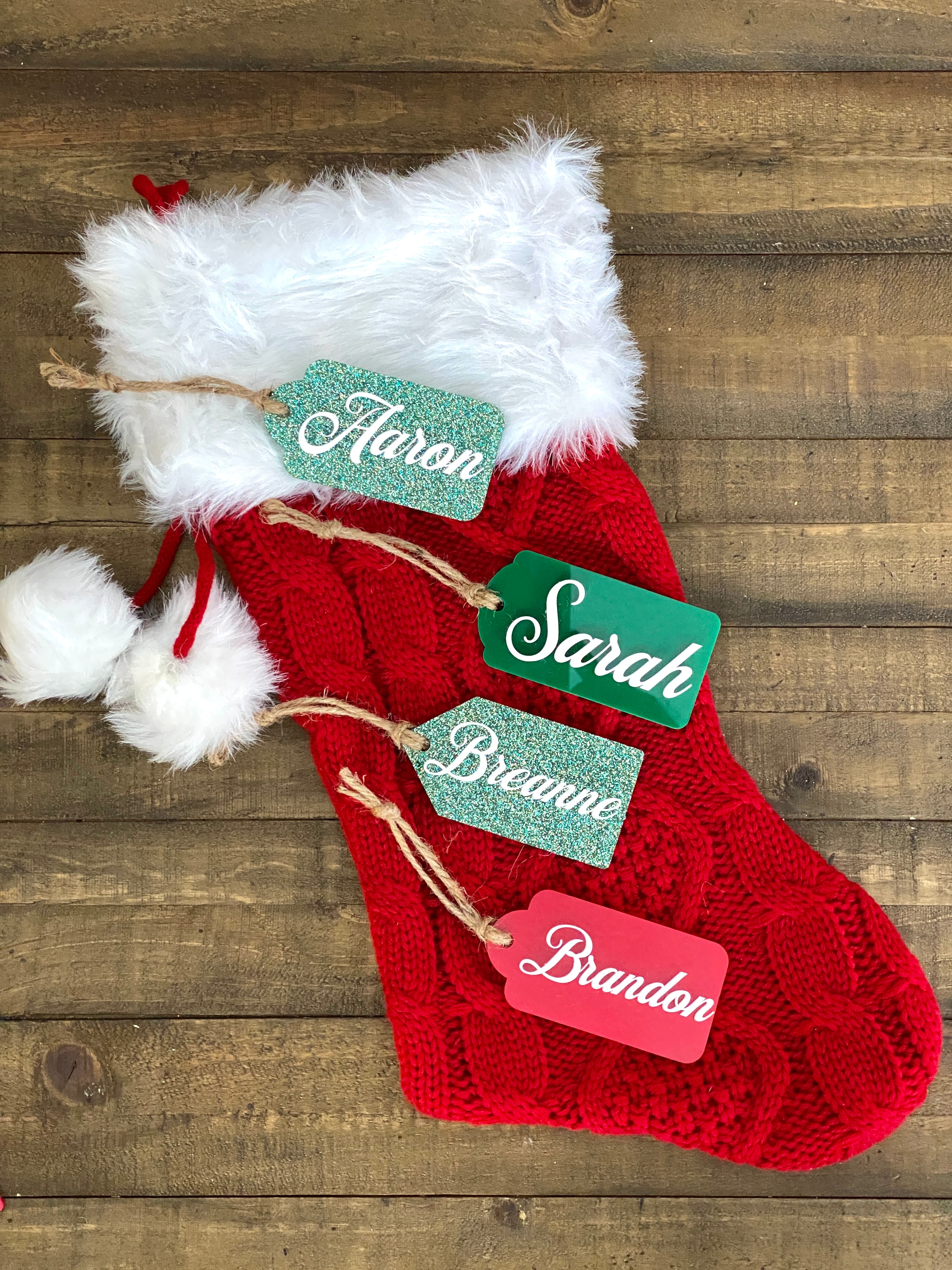 Christmas Stocking Tags, personalized with names or festive designs to add a special touch to holiday stockings. Perfect for distinguishing each family member’s stocking, these charming tags enhance your Christmas decor and make gift-giving more personalized.