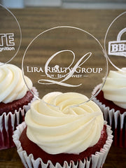 Custom Cupcake Toppers for businesses or corporate events, personalized with logos, branding, or event details. Perfect for adding a professional touch to your corporate celebrations, product launches, or promotional events, these toppers make a memorable impression and reinforce your brand identity.