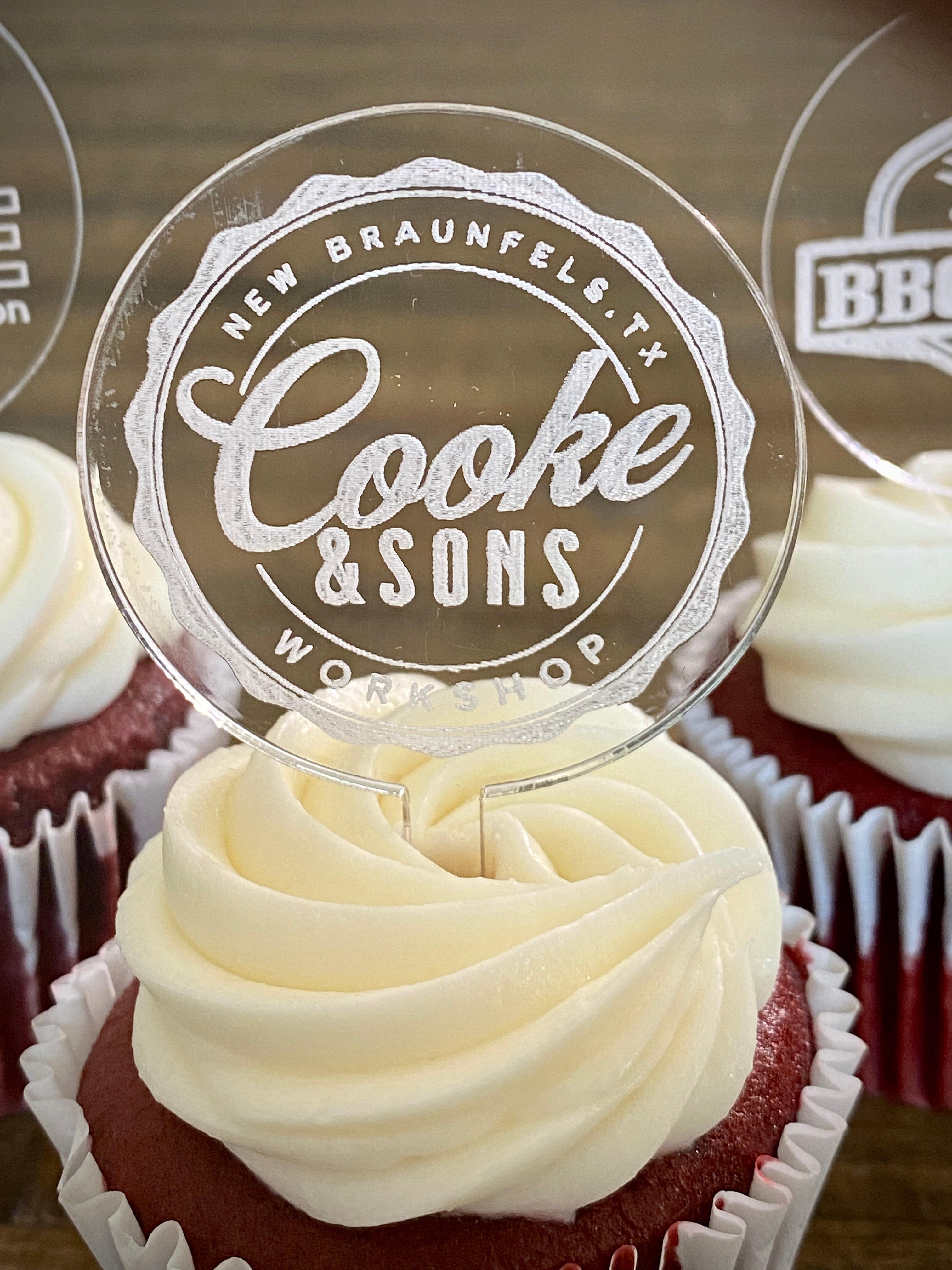 Custom Cupcake Toppers for businesses or corporate events, personalized with logos, branding, or event details. Perfect for adding a professional touch to your corporate celebrations, product launches, or promotional events, these toppers make a memorable impression and reinforce your brand identity.