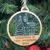 Downtown New Braunfels Christmas Ornament, featuring a detailed design of the charming downtown area. A perfect keepsake to celebrate the festive spirit of New Braunfels, Texas, and its unique attractions, ideal for adding a personal touch to your holiday decor or as a gift for visitors and locals alike.