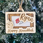 Gift Card Holder Hanukkah Ornament, personalized with your choice of two festive designs. A thoughtful and unique way to present gift cards during the Hanukkah season, adding a special touch to your holiday celebrations and gift-giving.