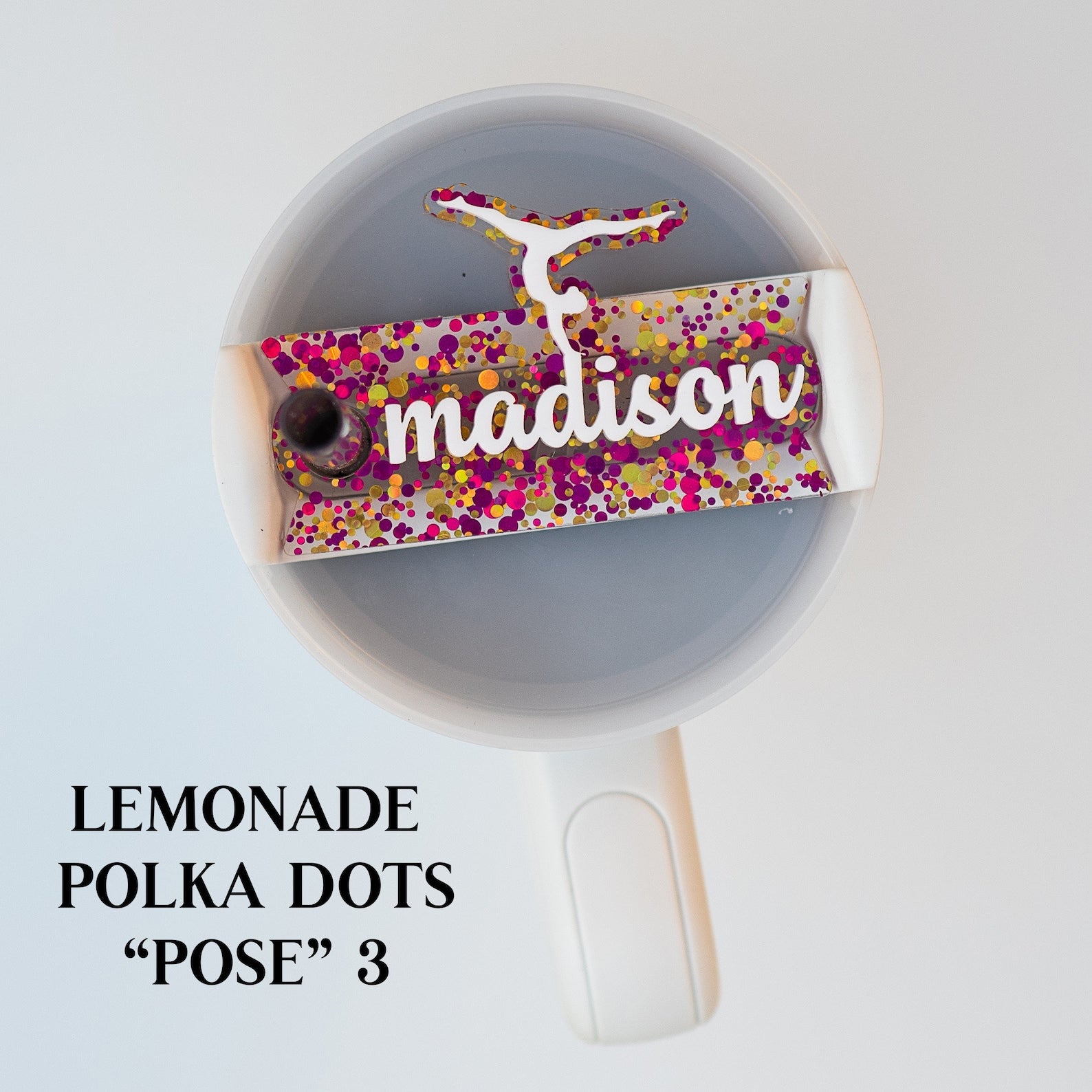 Gymnastics Themed Tumbler Name Tag, perfect for personalizing your Stanley Tumbler with a unique design. A great way to add a personal touch to your tumbler while showing off your love for gymnastics, making it both functional and stylish.