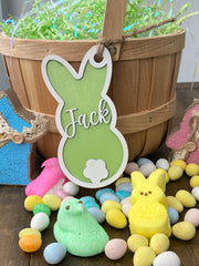 Personalized Wood Easter Basket Tags in a variety of shapes and colors, perfect for adding a unique and festive touch to Easter baskets. These custom tags can be personalized with names or special messages, making them a great addition to your Easter celebrations or as thoughtful gifts.