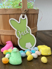 Personalized Wood Easter Basket Tags in a variety of shapes and colors, perfect for adding a unique and festive touch to Easter baskets. These custom tags can be personalized with names or special messages, making them a great addition to your Easter celebrations or as thoughtful gifts.