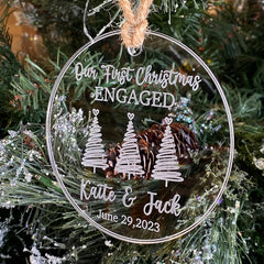 First Christmas Ornament, personalized for engagements, featuring the year 2024. A memorable keepsake to celebrate your first holiday season together, perfect for adding a special touch to your Christmas tree or giving as an engagement gift.