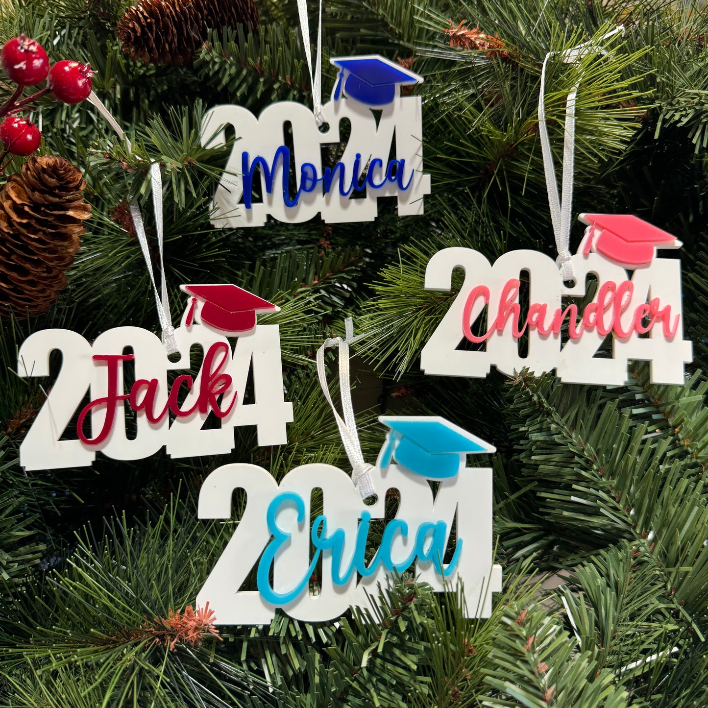 Personalized Class of 2024 or 2025 Graduation Ornament. Christmas Ornament.