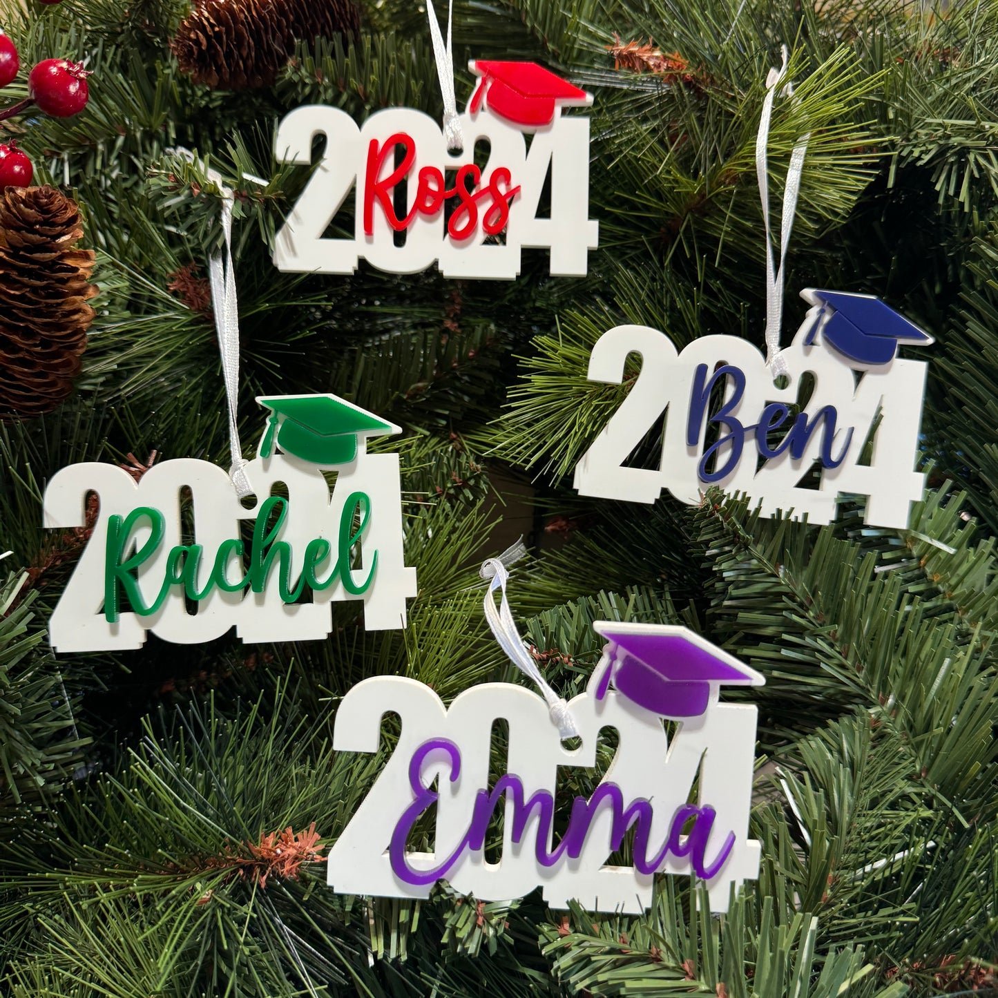 Personalized Class of 2024 or 2025 Graduation Ornament. Christmas Ornament.