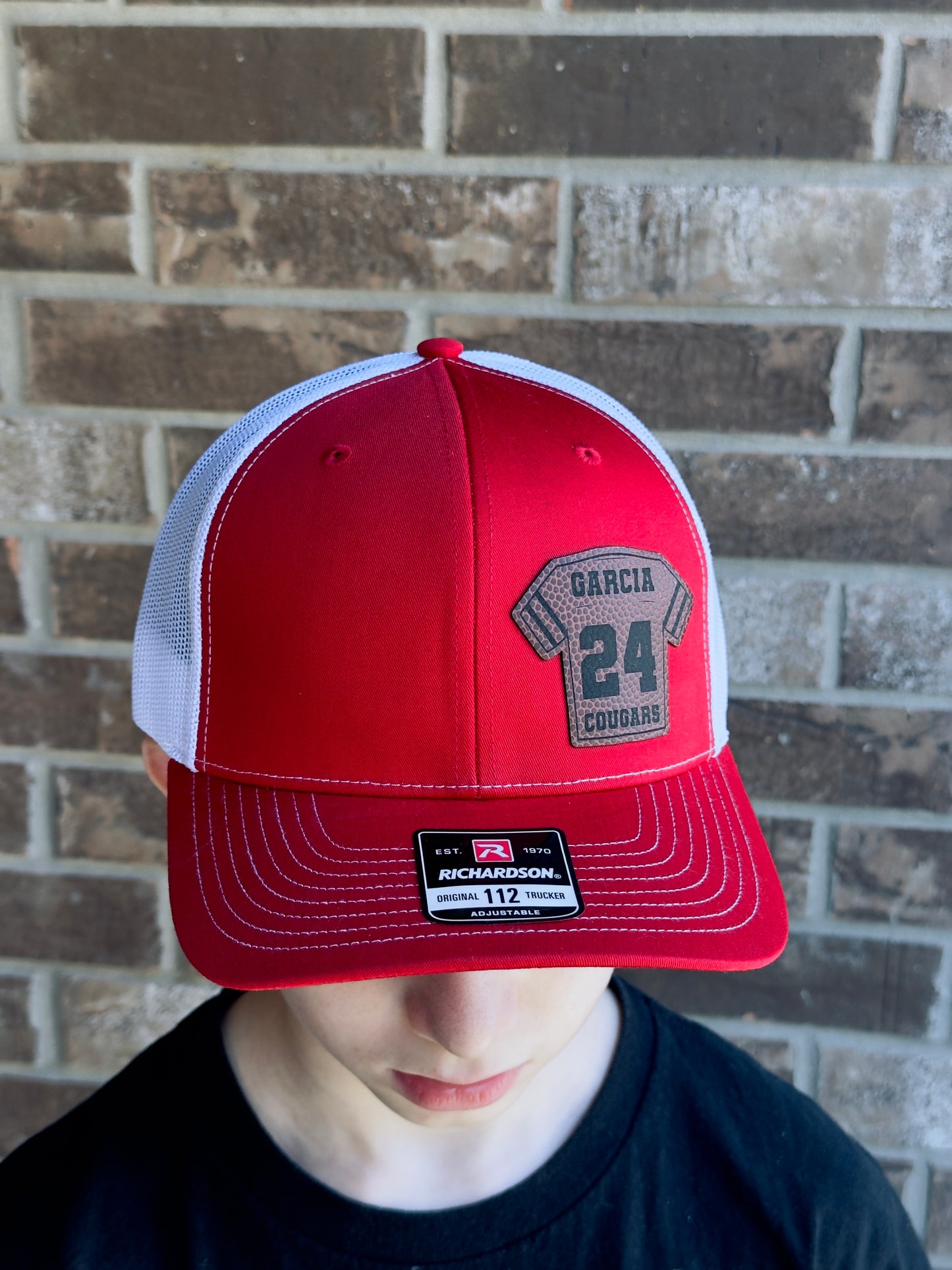 Football themed Leatherette Patch Richardson 112 Trucker Hat