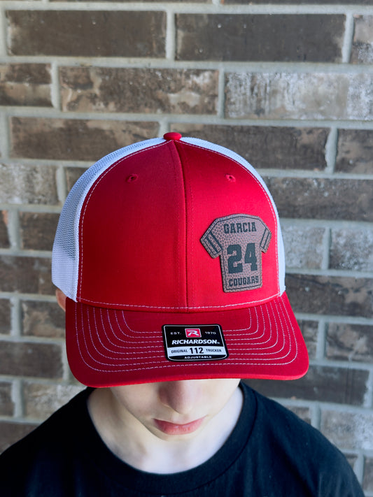 Football themed Leatherette Patch Richardson 112 Trucker Hat