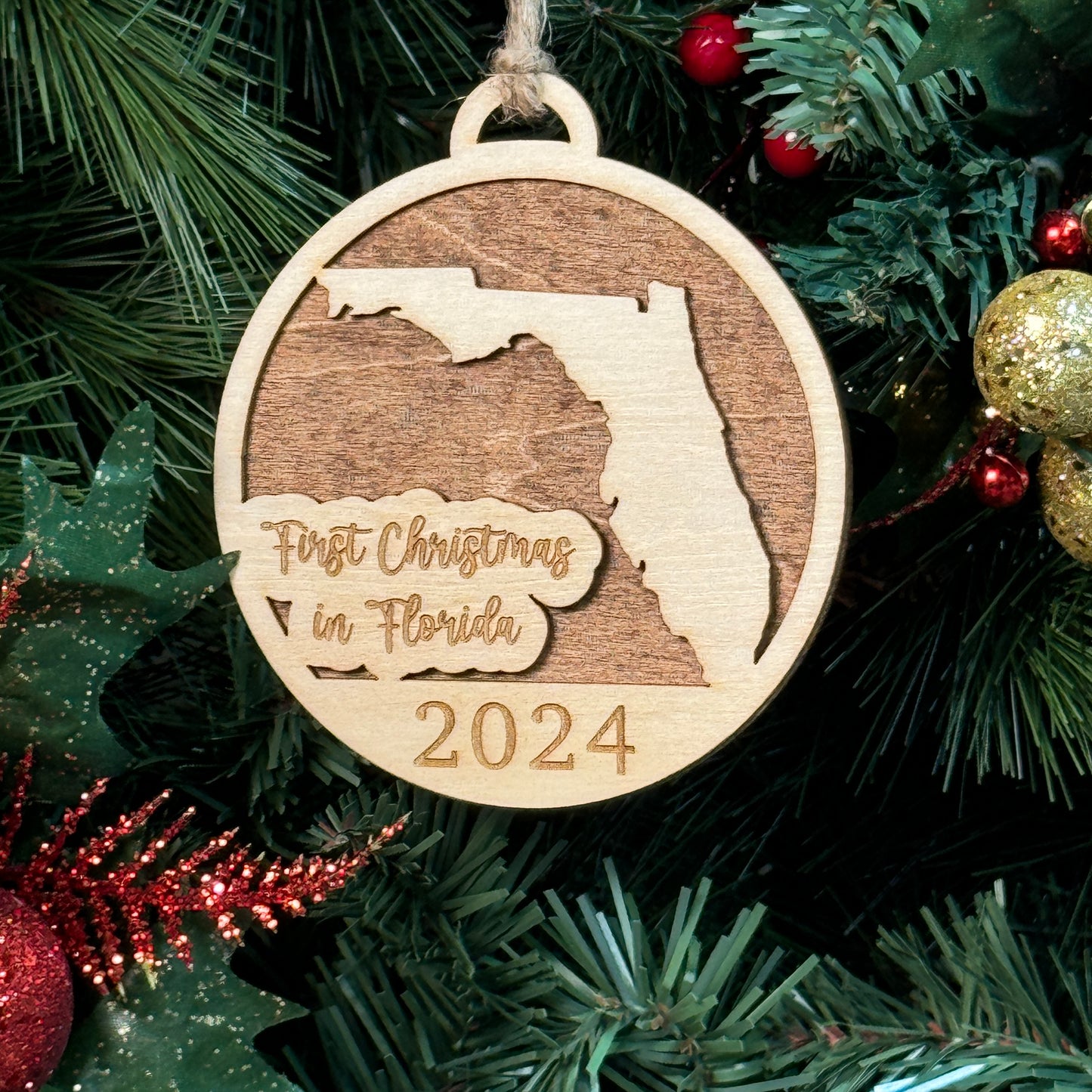 Florida Shaped Christmas Ornament. Ornament for first Christmas in Florida. House warming gift for someone who moved to florida