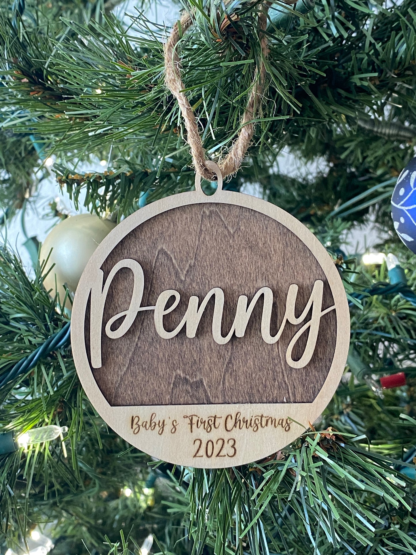 Baby's First Christmas Personalized Wood Ornament. Custom Gift for New Parents