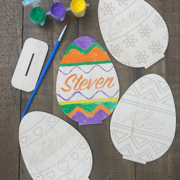 Personalized Paint yourself Easter Egg Decoration. DIY Easter Egg decoration paint kit. Wood easter crafts for kids