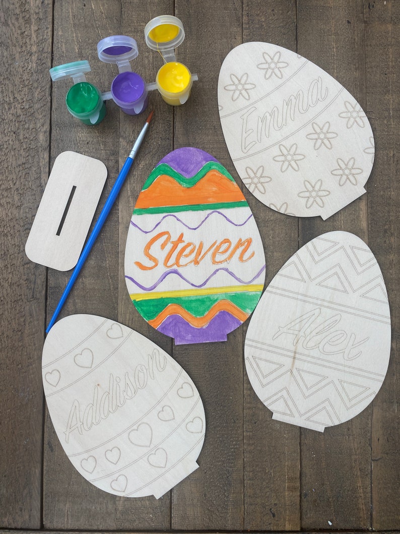 Personalized Paint yourself Easter Egg Decoration. DIY Easter Egg decoration paint kit. Wood easter crafts for kids