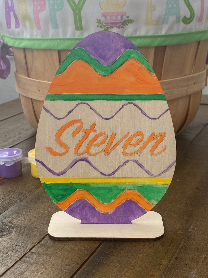 Personalized Paint yourself Easter Egg Decoration. DIY Easter Egg decoration paint kit. Wood easter crafts for kids