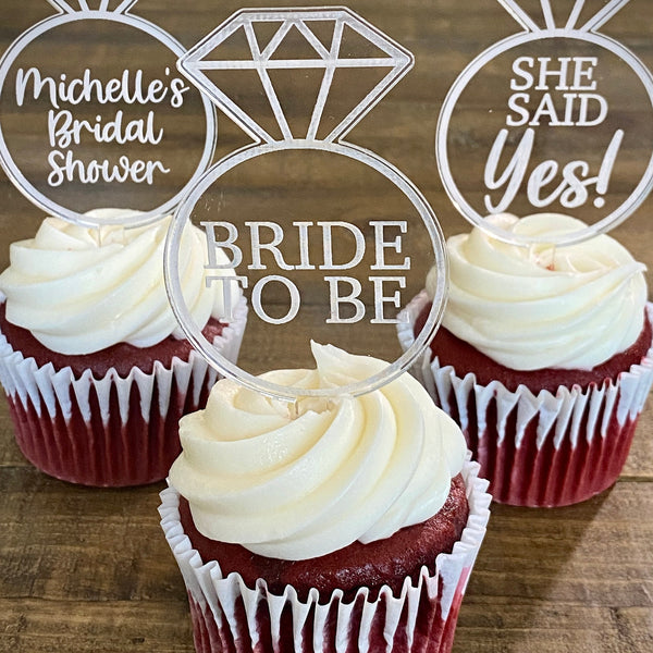 Engagement Themed Acrylic Dessert Topper Set